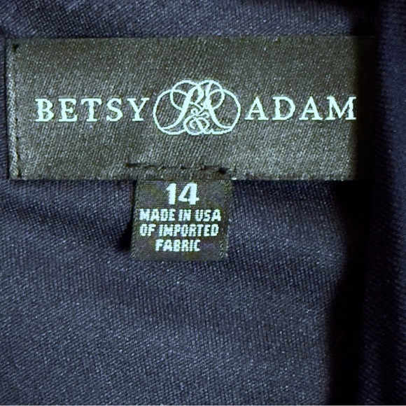 New Betsy & Adam Navy  "Elle" Long Sleeve Side Ruffled Slit Gown Size 14 - Picture 14 of 15